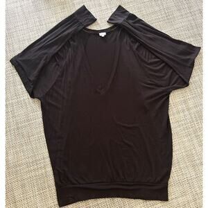 ARITZIA WILFRED Dolman Long Sleeve Stretchy OVERSIZED Tee Black Banded Hem XS